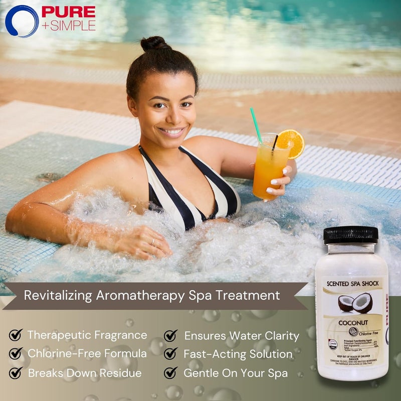 pure and simple Coconut Aromatherapy Spa Shock for Hot Tubs & Spas | Non-Chlorine Oxidizing Hot Tub Shock Treatment | Compatible with Bromine Tablets & Chlorine | Neutralizes Odors & Clarifies Water (2 lbs) - Image 4